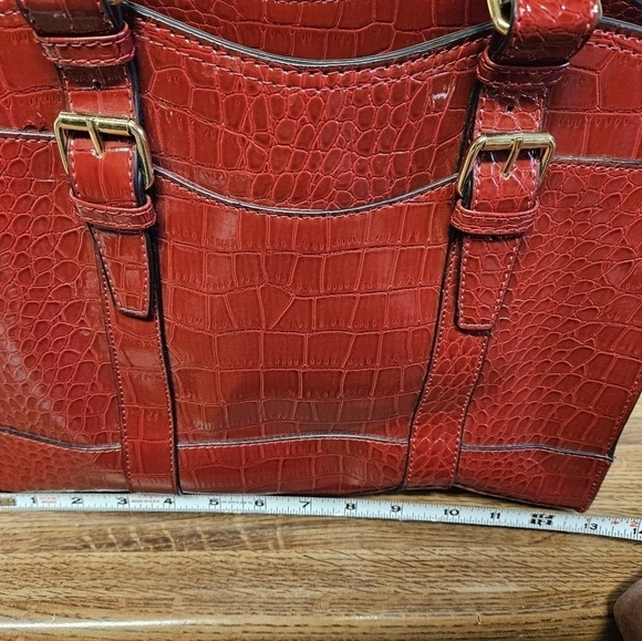 Bueno Cranberry Red Embossed Structured Satchel Bag - Picture 14 of 16